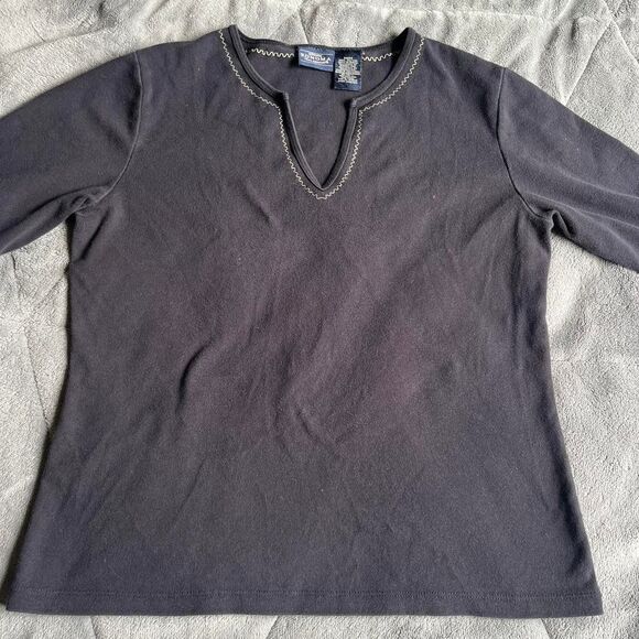 Vintage 90s/Y2K Sonoma Jean Company Embroidered Black Top 3/4 Sleeve size medium - Picture 2 of 6